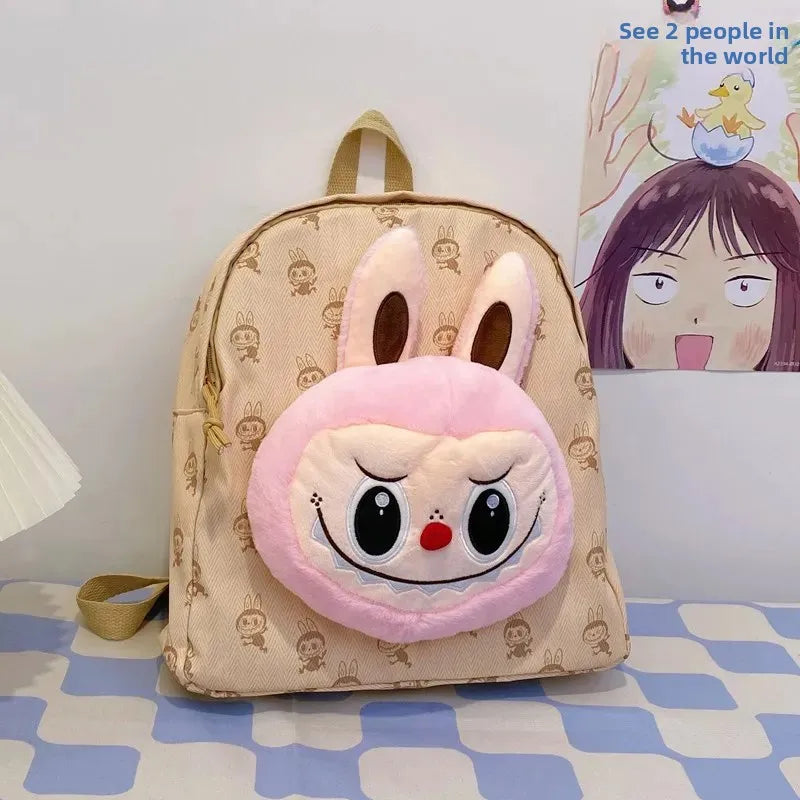 Labubu Schattige Cartoon Plush Rugzak – Perfect voor Kinderen Met Zipper Sluiting