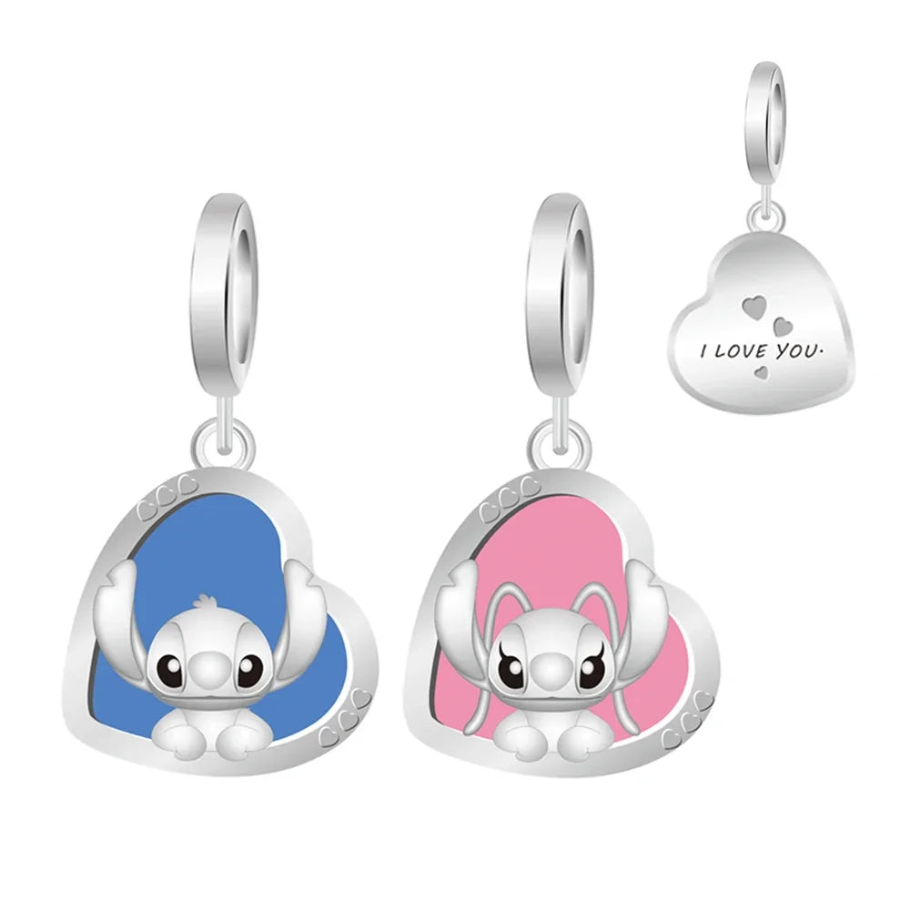 MINISO Cute Cartoon Stitch & Angel Couple Charm – Originele Bedeltjes Voor Armbanden En Kettingen