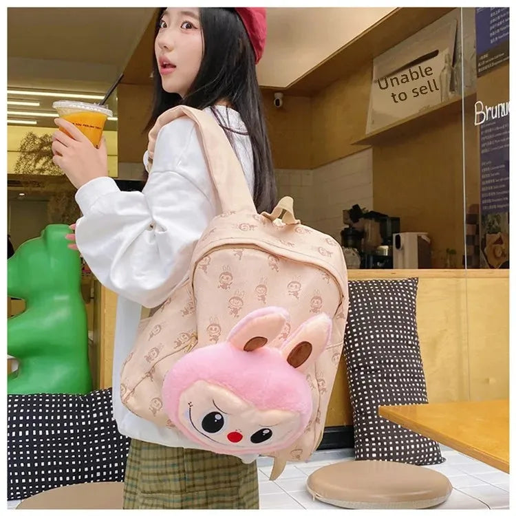 Labubu Schattige Cartoon Plush Rugzak – Perfect voor Kinderen Met Zipper Sluiting