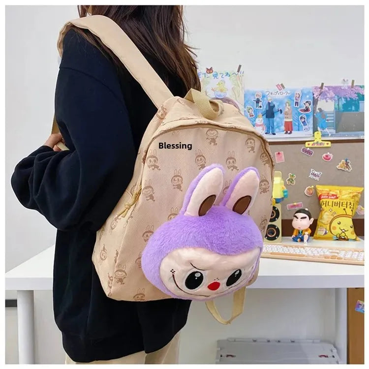 Labubu Schattige Cartoon Plush Rugzak – Perfect voor Kinderen Met Zipper Sluiting