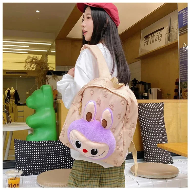 Labubu Schattige Cartoon Plush Rugzak – Perfect voor Kinderen Met Zipper Sluiting