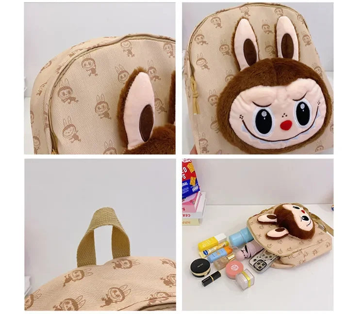 Labubu Schattige Cartoon Plush Rugzak – Perfect voor Kinderen Met Zipper Sluiting