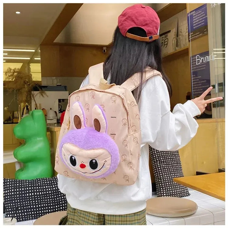Labubu Schattige Cartoon Plush Rugzak – Perfect voor Kinderen Met Zipper Sluiting