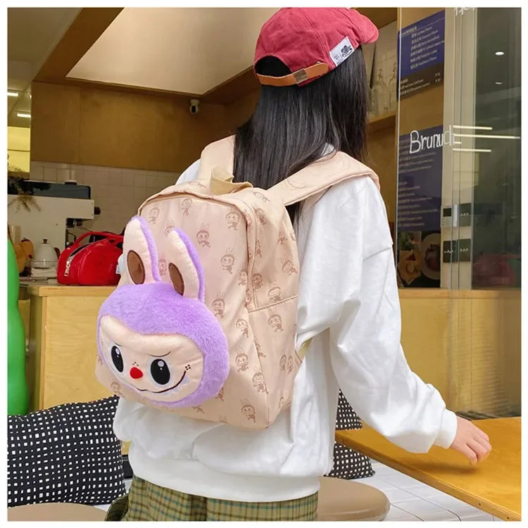 Labubu Schattige Cartoon Plush Rugzak – Perfect voor Kinderen Met Zipper Sluiting