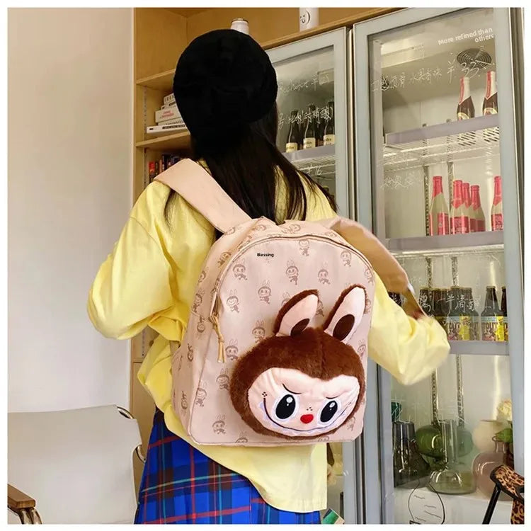 Labubu Schattige Cartoon Plush Rugzak – Perfect voor Kinderen Met Zipper Sluiting