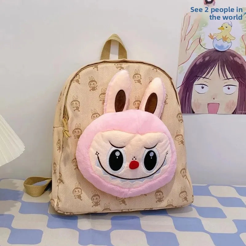 Labubu Schattige Cartoon Plush Rugzak – Perfect voor Kinderen Met Zipper Sluiting