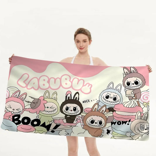Kawaii Microfiber Strandhanddoek Labubu Sneldrogend en Zacht