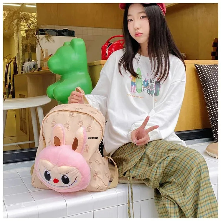 Labubu Schattige Cartoon Plush Rugzak – Perfect voor Kinderen Met Zipper Sluiting