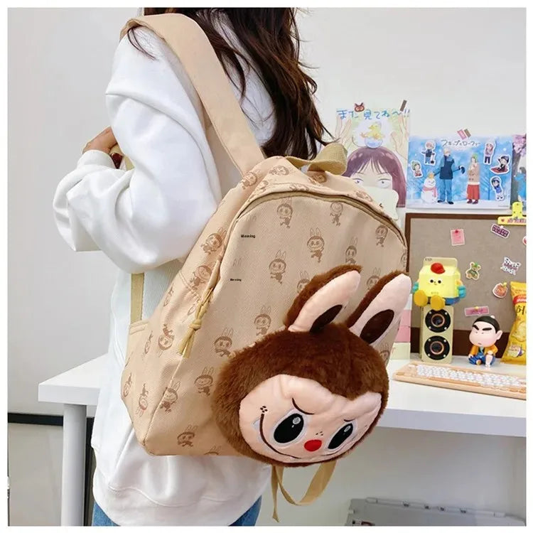 Labubu Schattige Cartoon Plush Rugzak – Perfect voor Kinderen Met Zipper Sluiting