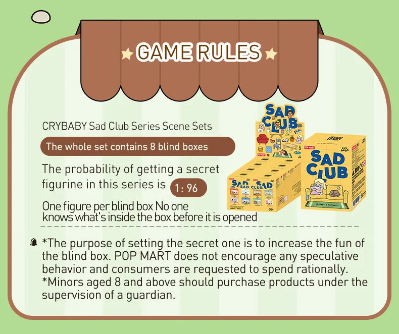 Officiële POP MART Crybaby Sad Club Series Scene Sets Mystery Box – Schattige Anime Actiefiguren