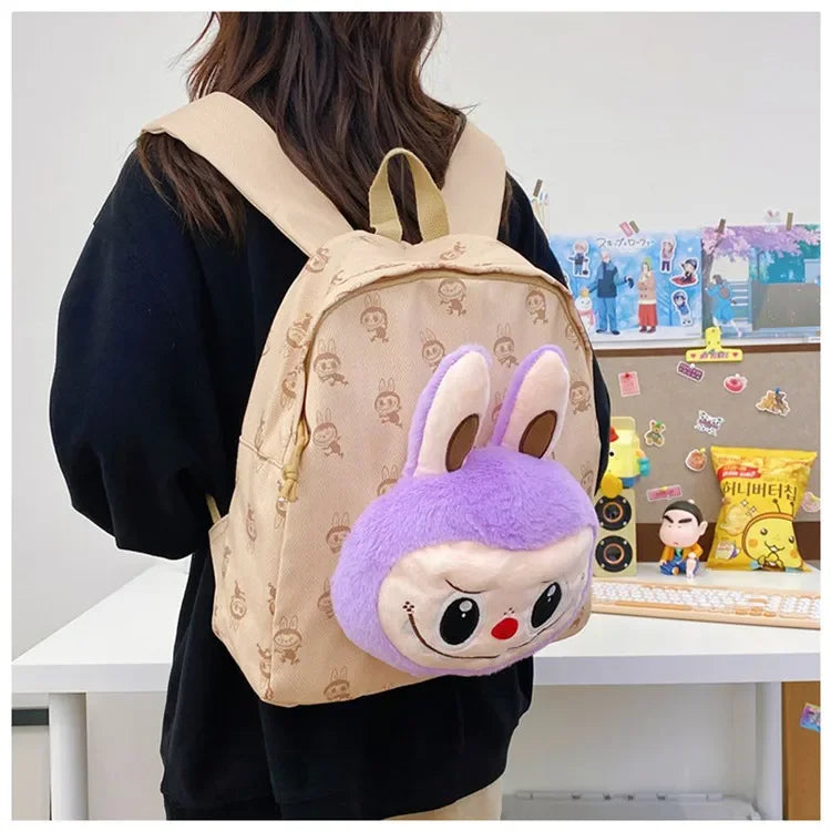 Labubu Schattige Cartoon Plush Rugzak – Perfect voor Kinderen Met Zipper Sluiting