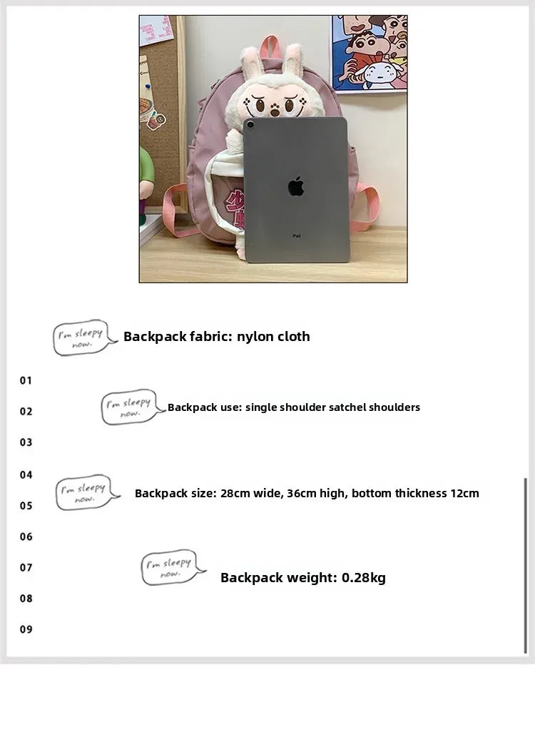 Labubu Schattige Grote Capaciteit Pluche Rugzak – Zacht Polyester Voor Jongens En Meisjes