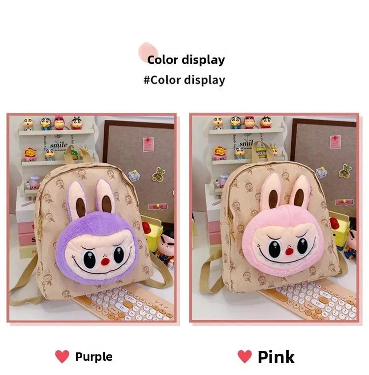 Labubu Schattige Cartoon Plush Rugzak – Perfect voor Kinderen Met Zipper Sluiting