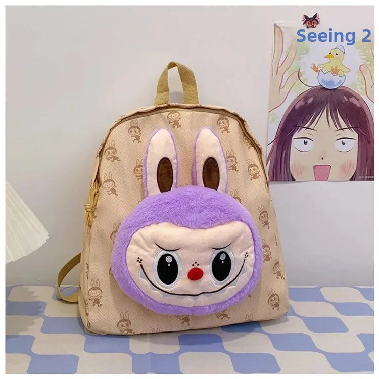 Labubu Schattige Cartoon Plush Rugzak – Perfect voor Kinderen Met Zipper Sluiting