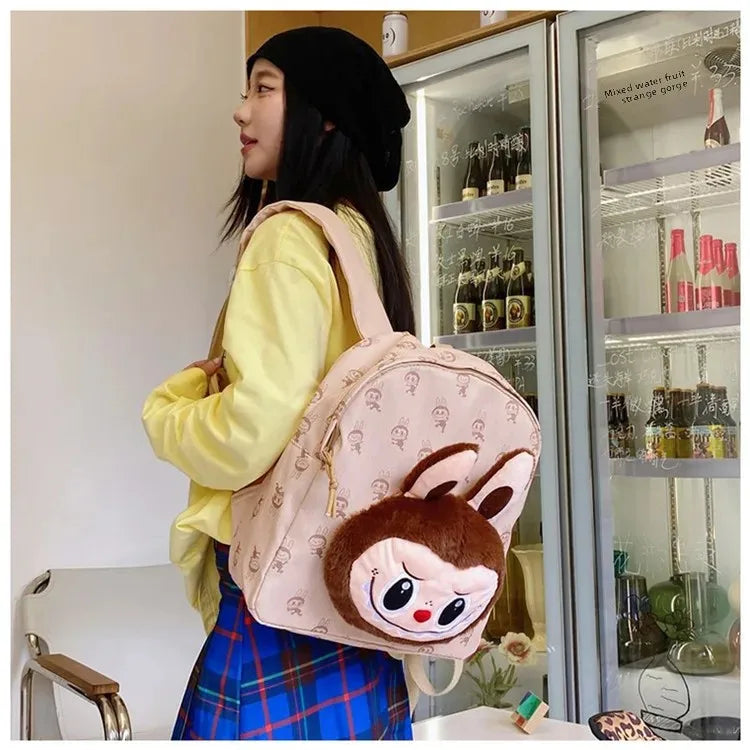 Labubu Schattige Cartoon Plush Rugzak – Perfect voor Kinderen Met Zipper Sluiting