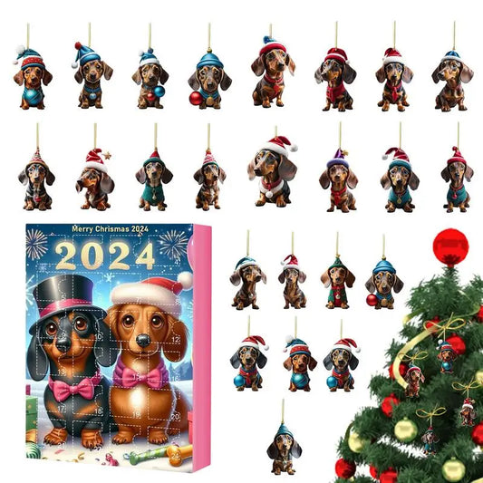 Kerst Teckel Adventskalender Met Honden Hangers 2D Acrylic
