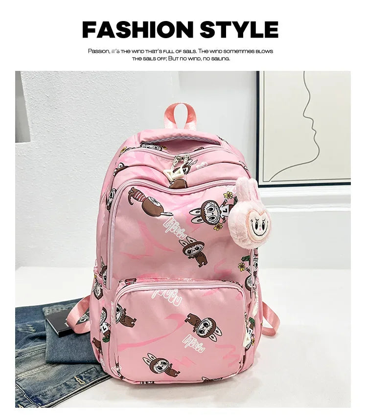 Labubu Cartoon Kinder Rugzak – Nylon Materiaal Boogriem
