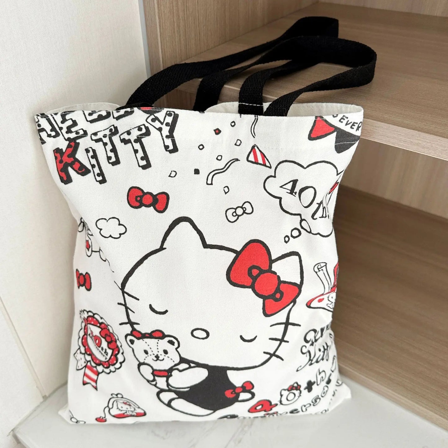 Sanrio Hello Kitty Canvas Tas – Grote Capaciteit met Rits