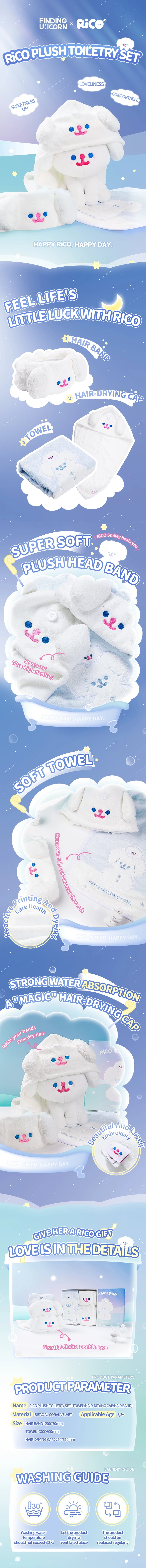 Officiële Finding Unicorn Rico Plush Toiletry Set – Schattige Badhanddoek en Haaraccessoires