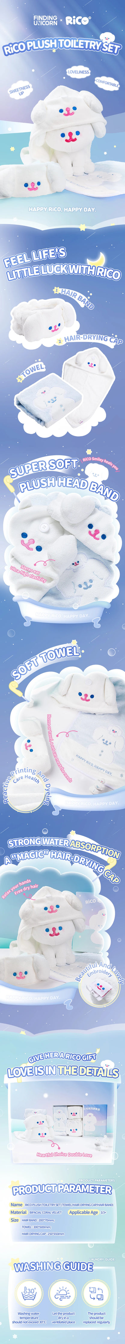 Officiële Finding Unicorn Rico Plush Toiletry Set – Schattige Badhanddoek en Haaraccessoires