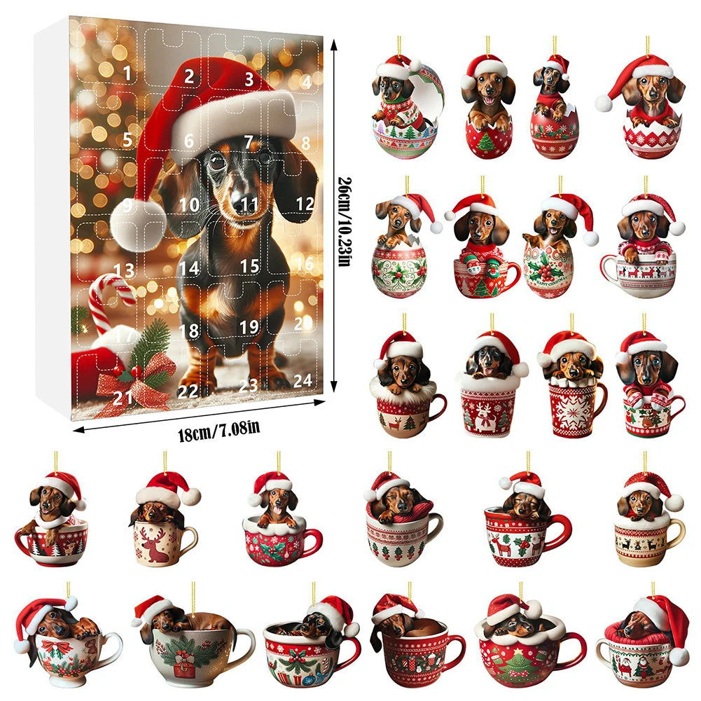 2D Teckel Adventskalender hangers Kerst - 24 Dagen