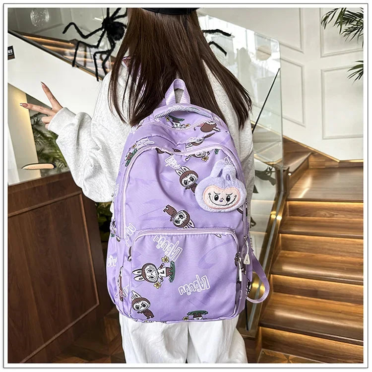 Labubu Cartoon Kinder Rugzak – Nylon Materiaal Boogriem