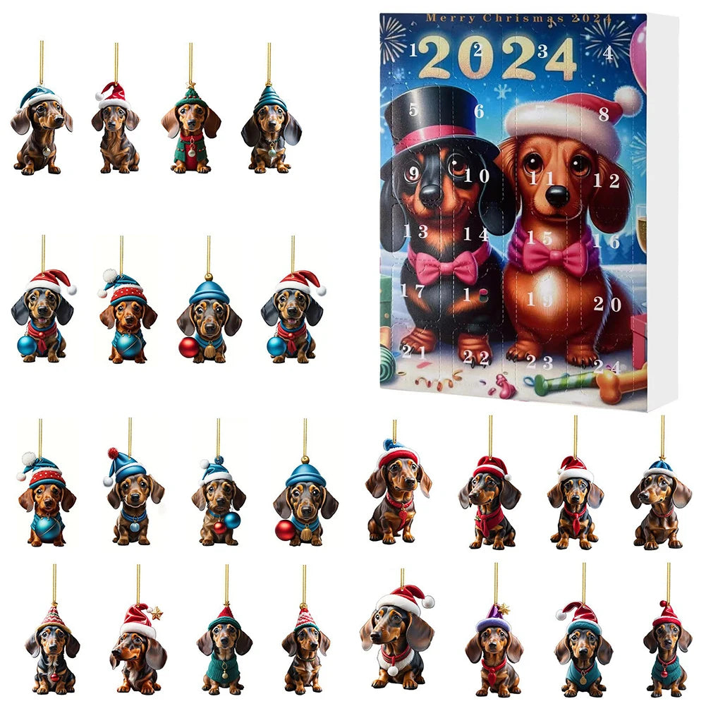 2D Teckel Adventskalender hangers Kerst - 24 Dagen