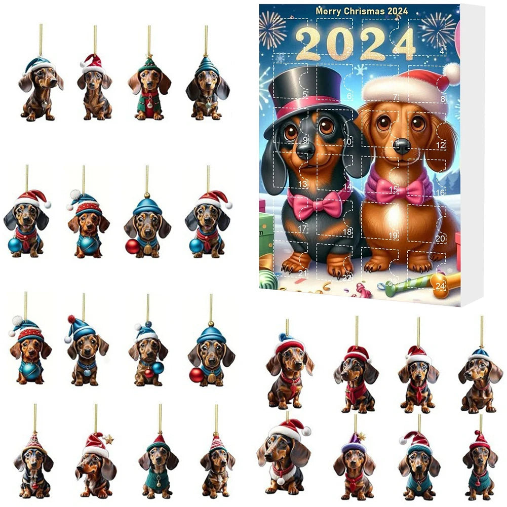 2D Teckel Adventskalender hangers Kerst - 24 Dagen