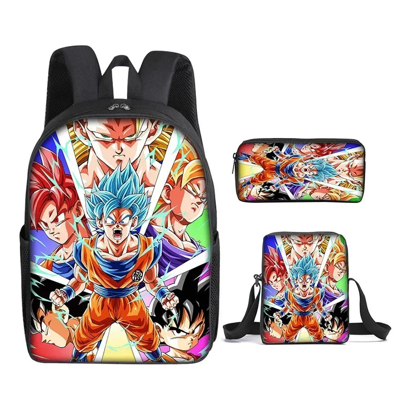 DragonGear 3 Stuks/set Dragon Ball 3D Print Cartoon Schooltassen – Perfecte Rugzak Voor Kids