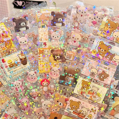 5pcs Hello Kitty Rilakkuma Cartoon Die-cutting Sticker Cute Kitty Cat Flashing Laser Stickers Anime Handbooks Material Stickers