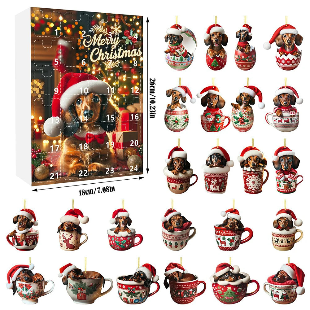 2D Teckel Adventskalender hangers Kerst - 24 Dagen