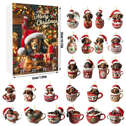 2D Teckel Adventskalender hangers Kerst - 24 Dagen