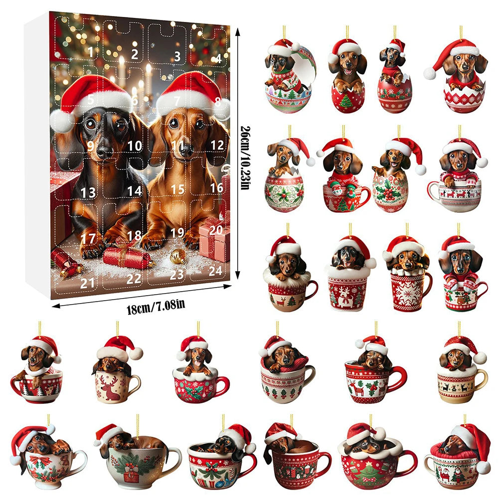 2D Teckel Adventskalender hangers Kerst - 24 Dagen
