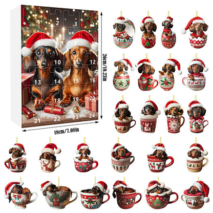 2D Teckel Adventskalender hangers Kerst - 24 Dagen