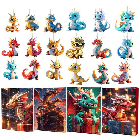 Kerst adventskalender Dinosaurussen Met 24 Dagen Acryl Hangers