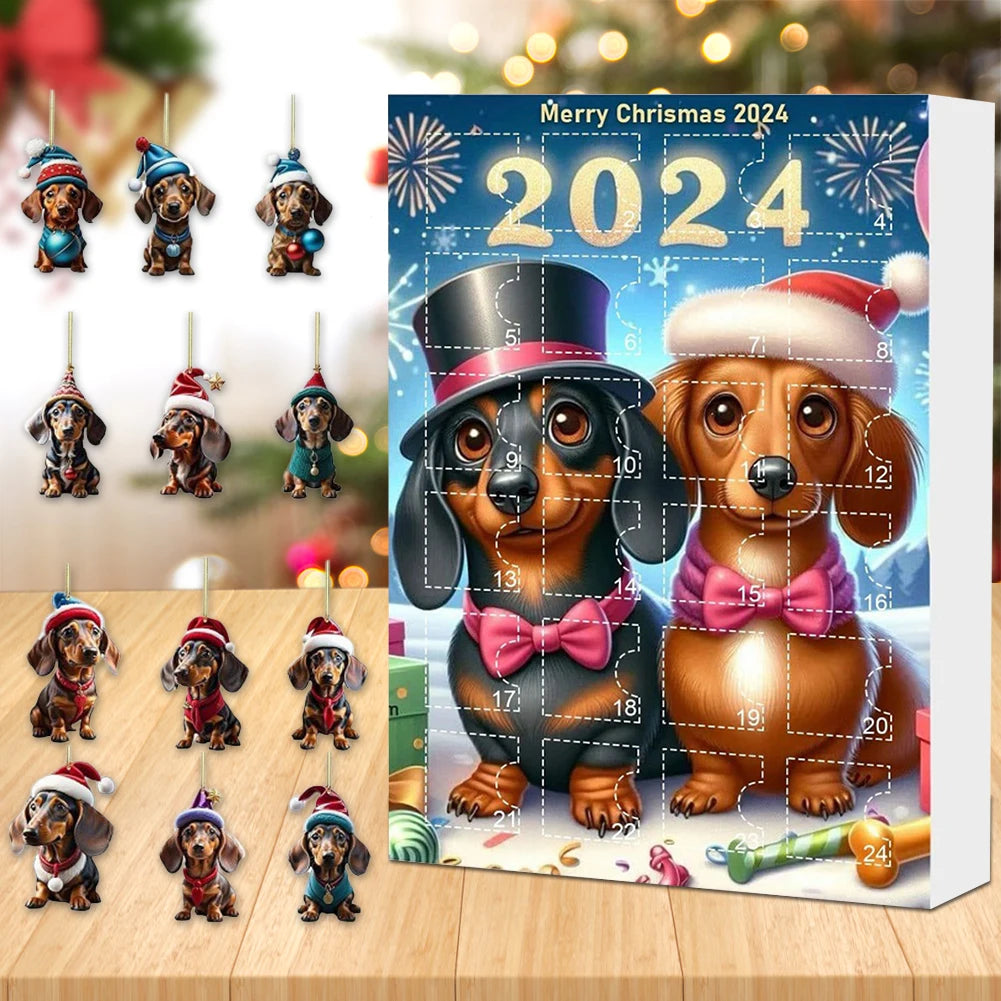 2D Teckel Adventskalender hangers Kerst - 24 Dagen
