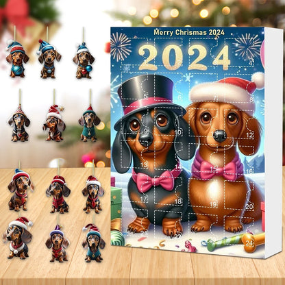 2D Teckel Adventskalender hangers Kerst - 24 Dagen