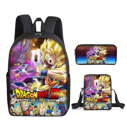 DragonGear 3 Stuks/set Dragon Ball 3D Print Cartoon Schooltassen – Perfecte Rugzak Voor Kids