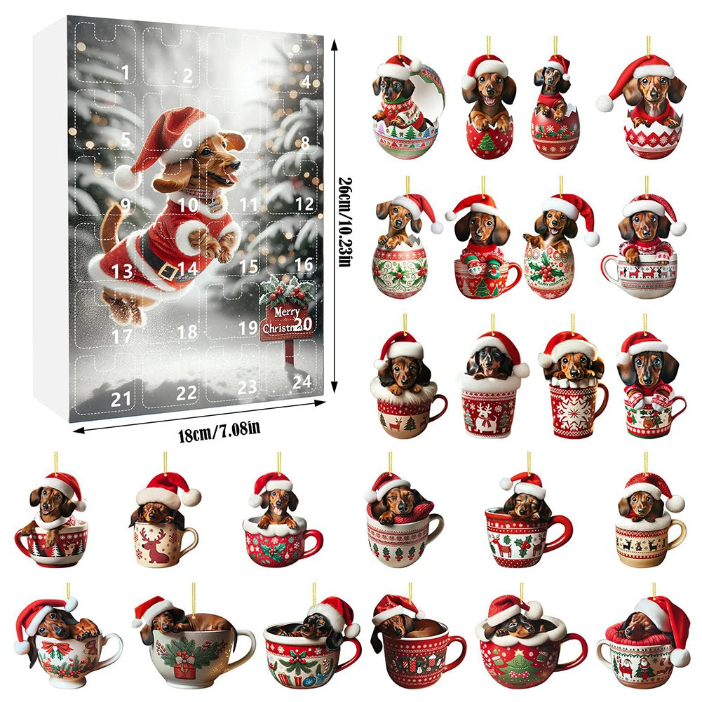 2D Teckel Adventskalender hangers Kerst - 24 Dagen