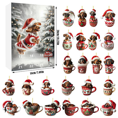 2D Teckel Adventskalender hangers Kerst - 24 Dagen