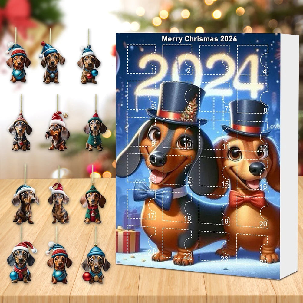 2D Teckel Adventskalender hangers Kerst - 24 Dagen