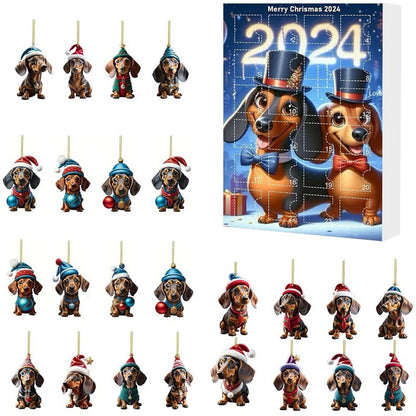 2D Teckel Adventskalender hangers Kerst - 24 Dagen
