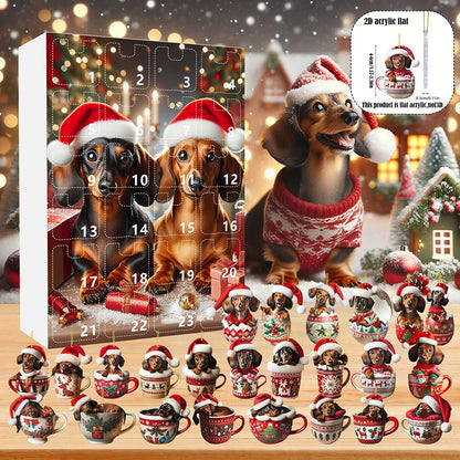 2D Teckel Adventskalender hangers Kerst - 24 Dagen
