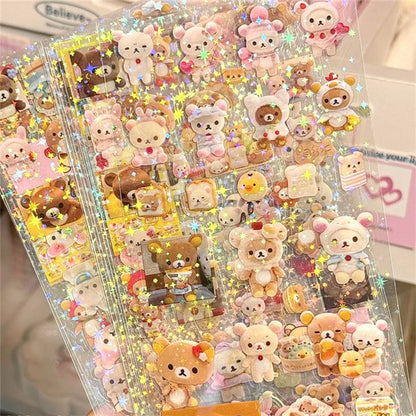 5pcs Hello Kitty Rilakkuma Cartoon Die-cutting Sticker Cute Kitty Cat Flashing Laser Stickers Anime Handbooks Material Stickers