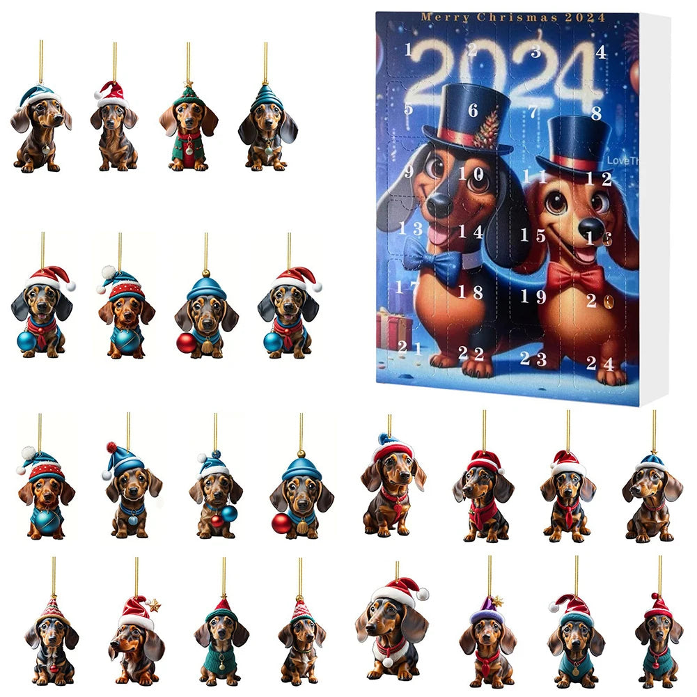 2D Teckel Adventskalender hangers Kerst - 24 Dagen