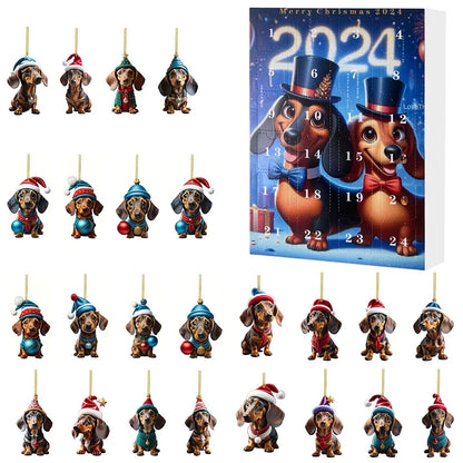 2D Teckel Adventskalender hangers Kerst - 24 Dagen