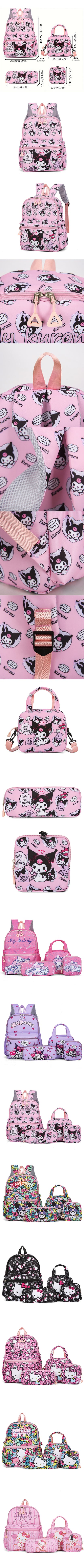 Rugzak Set 4-delig Kuromi Hello Kitty Met Veel Opbergruimte
